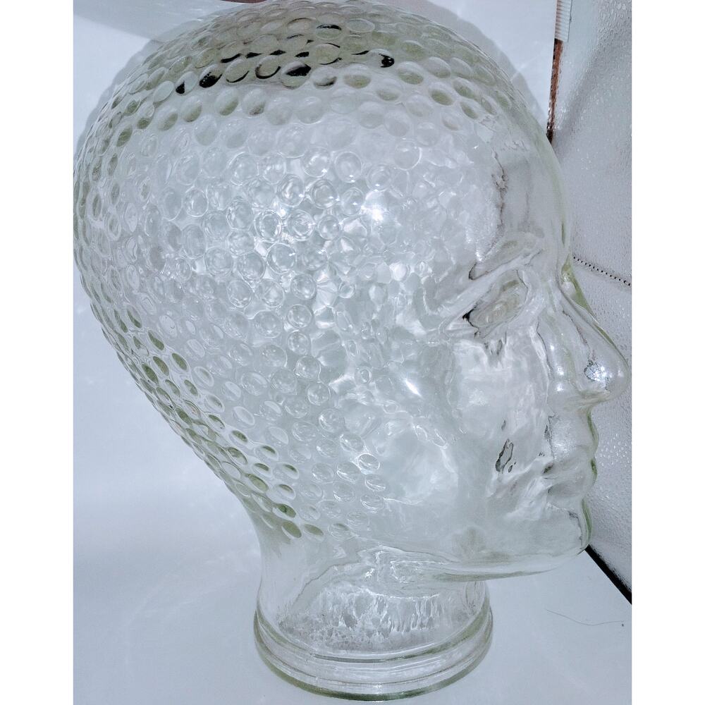 Vintage Glass Mannequin Head Display | Textured Honeycomb Design